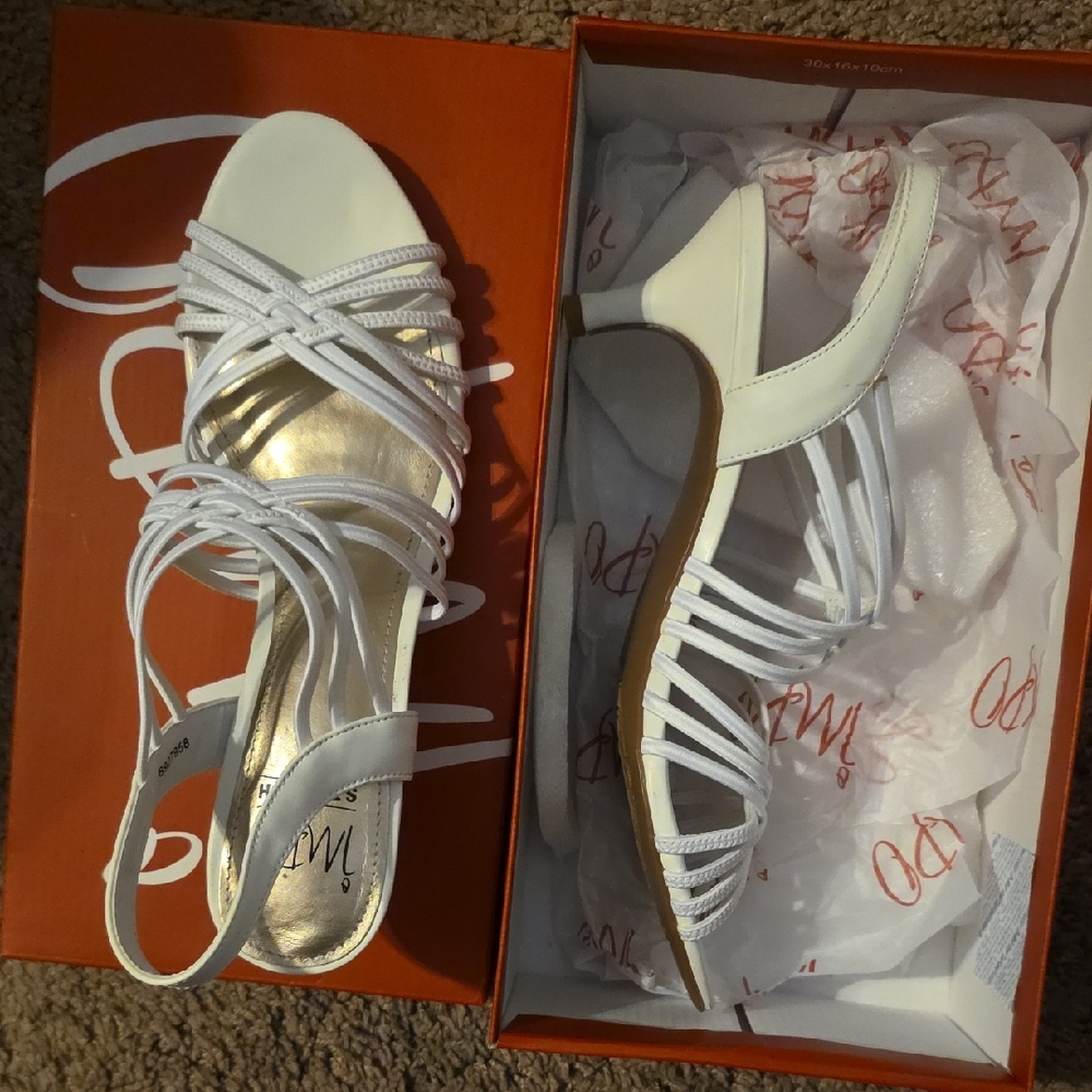 Impo White Strappy Low Heel Sandals with Gold Insole